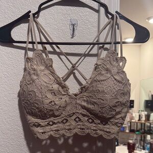 Lace Crop Top with Crisscross Back - Taupe